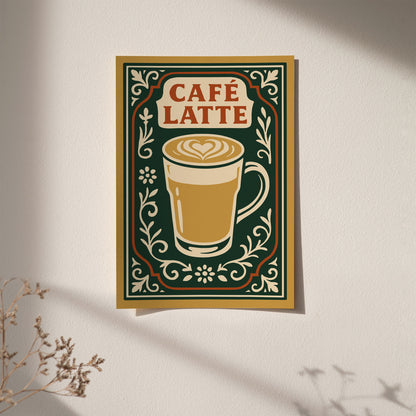 Cafe Latte Poster - Cafe Wall Decor in Rococo Elegant Style