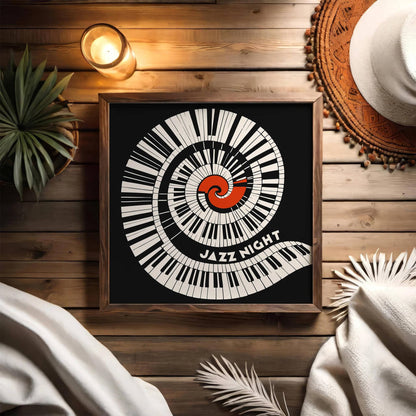 Abstract Jazz Piano Poster – Black Swirl Square Art