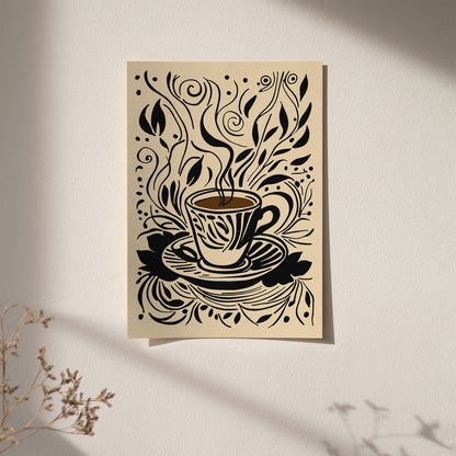 Black Ink Coffee Art - Espresso Kitchen Decor