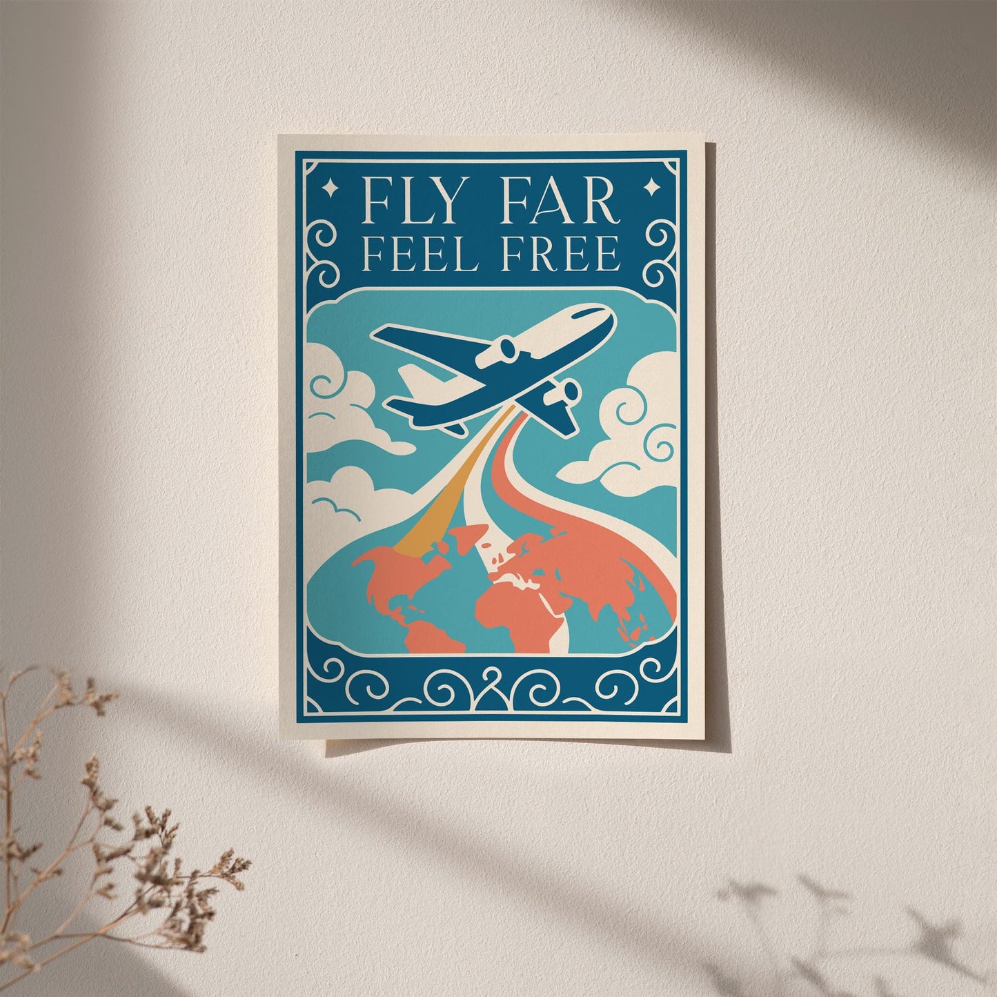Fly Far Feel Free Poster - Motivational Quote Wall Art