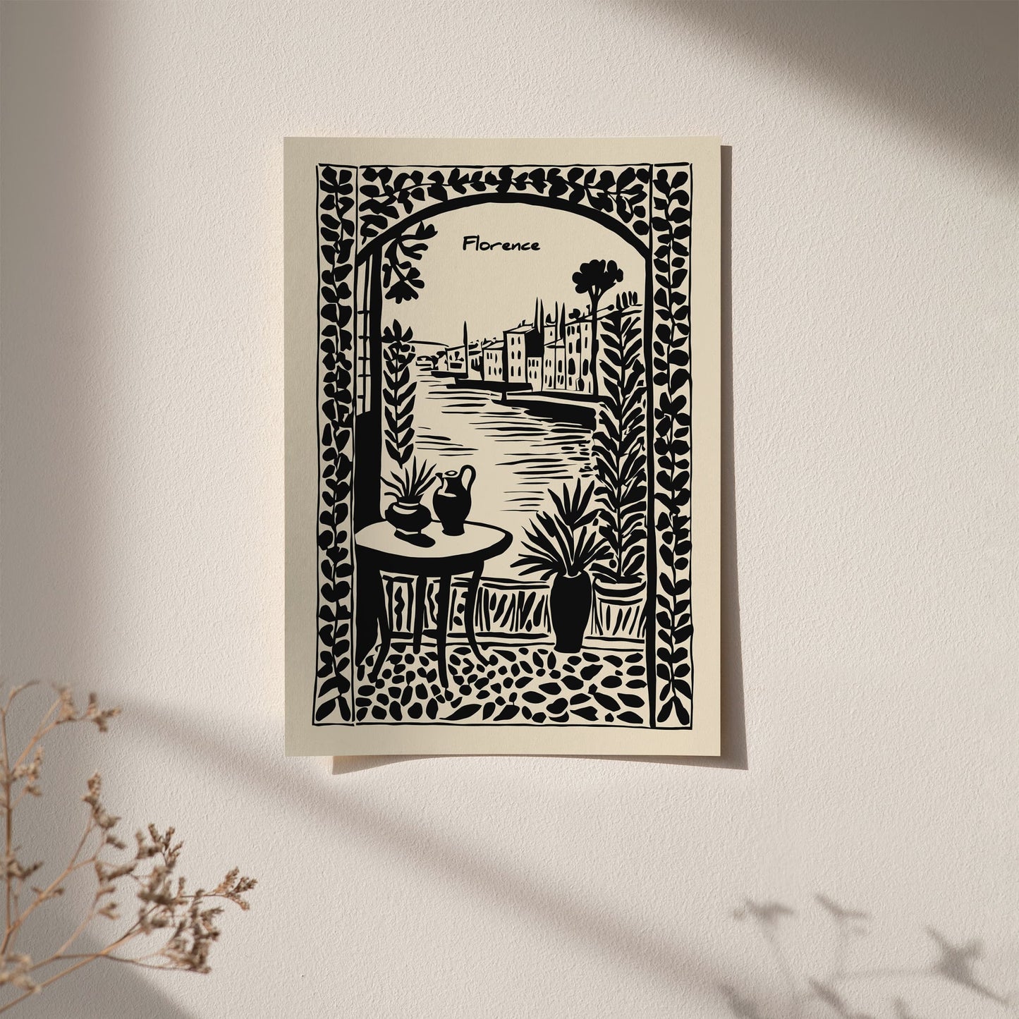 Florence Italy Poster - Black Ink Travel Wall Art Print