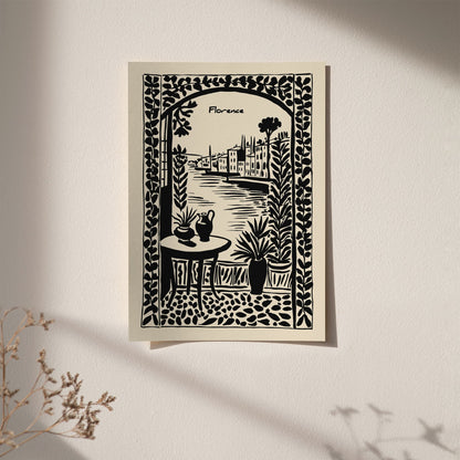 Florence Italy Poster - Black Ink Travel Wall Art Print