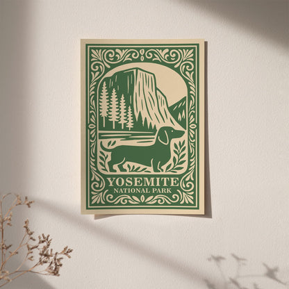 Yosemite National Park Poster - Green Dachshund Travel Art