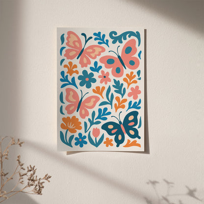 Butterflies Flowers Poster - Nursery Wall Art