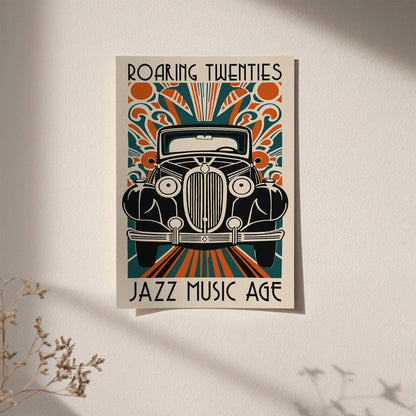 20s Jazz Music Age Old Car Poster