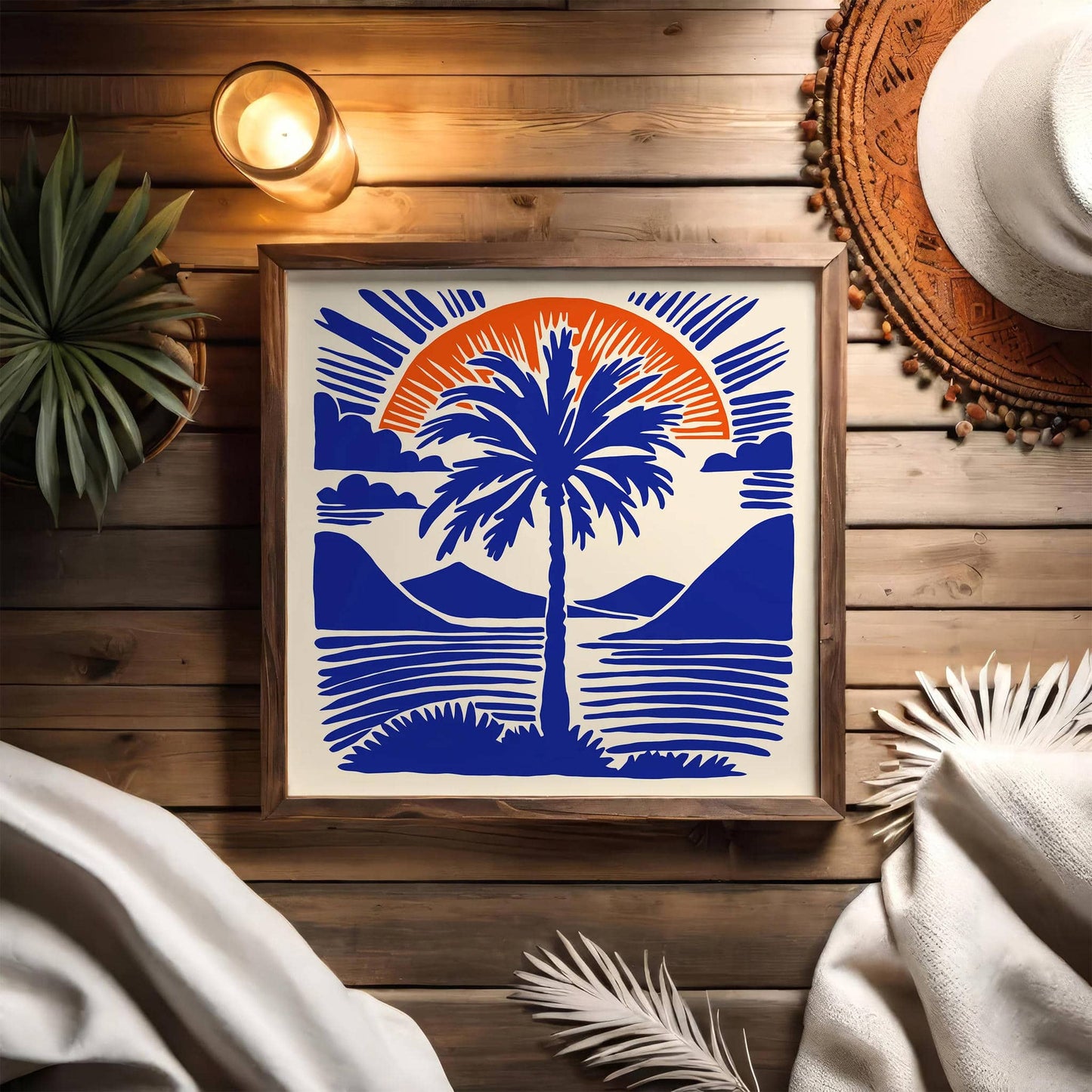 Blue Tropical Palm Square Print