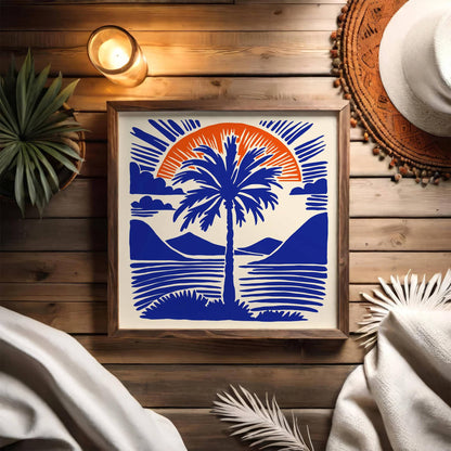 Blue Tropical Palm Square Print