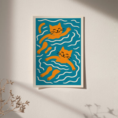 Swimming Cats Poster Funny Kids Room Decor