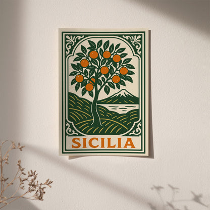 Sicily Orange Tree Travel Poster