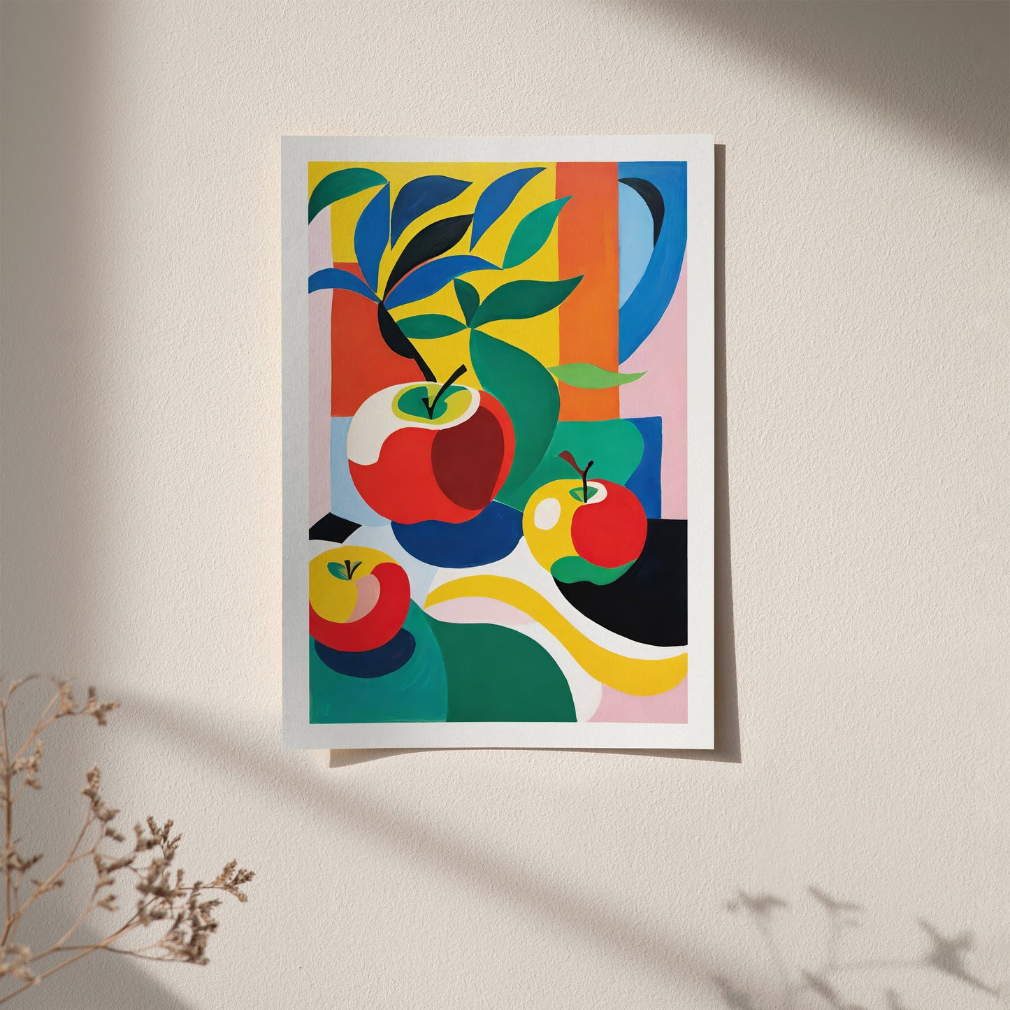 Modern Colorful Apple and Leaf Design Art Poster - Kitchen Wall Decor
