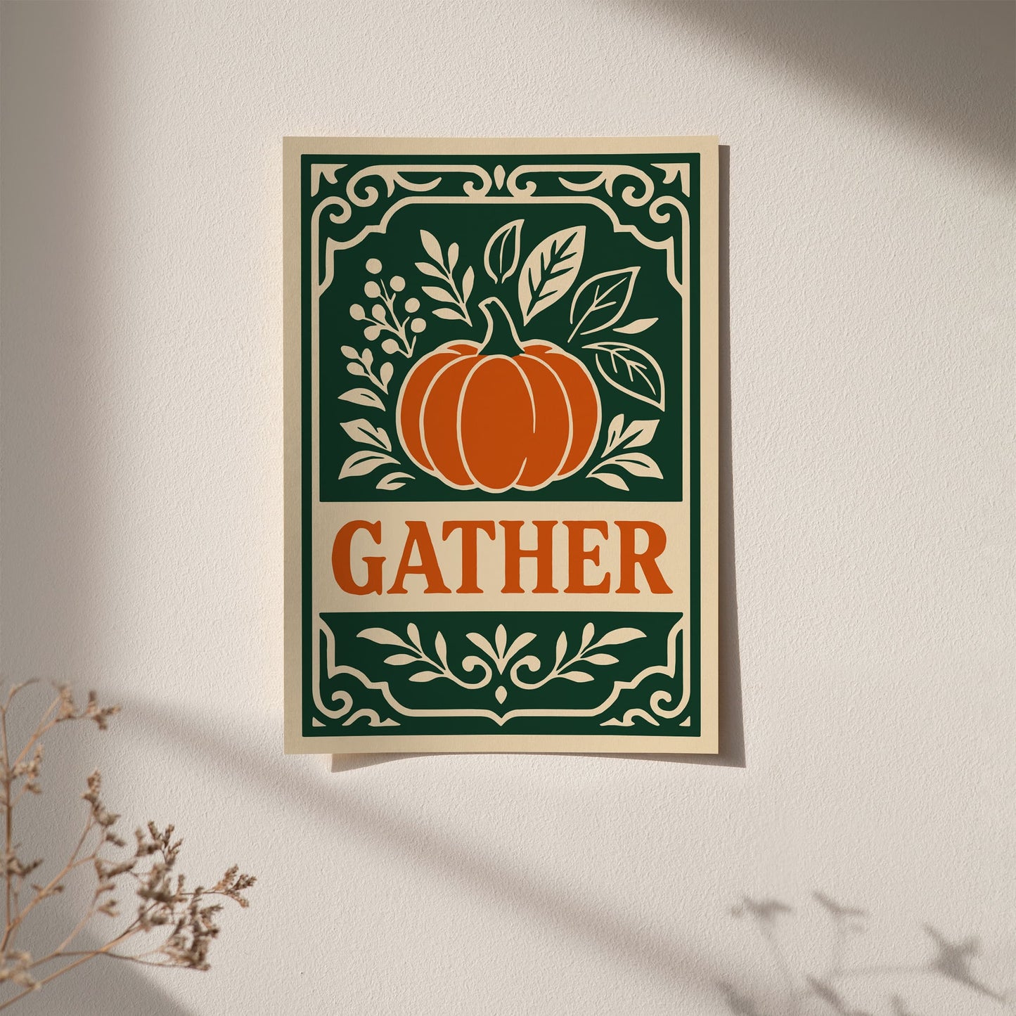 Gather Quote Art Print - Pumpkin Poster in Rococo Style