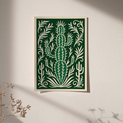 Eclectic Green Cactus Plant Wall Art Poster