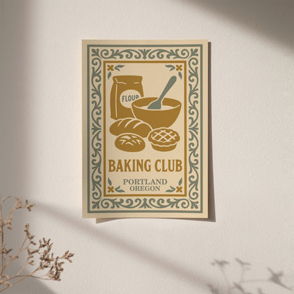 Baking Club Portland Oregon Poster - Kitchen Wall Art