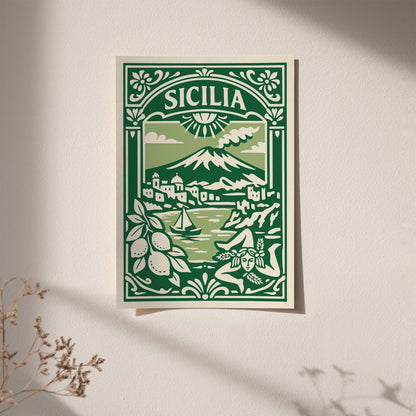 Sicilia Italy Poster - Green Italian Landscape Wall Art