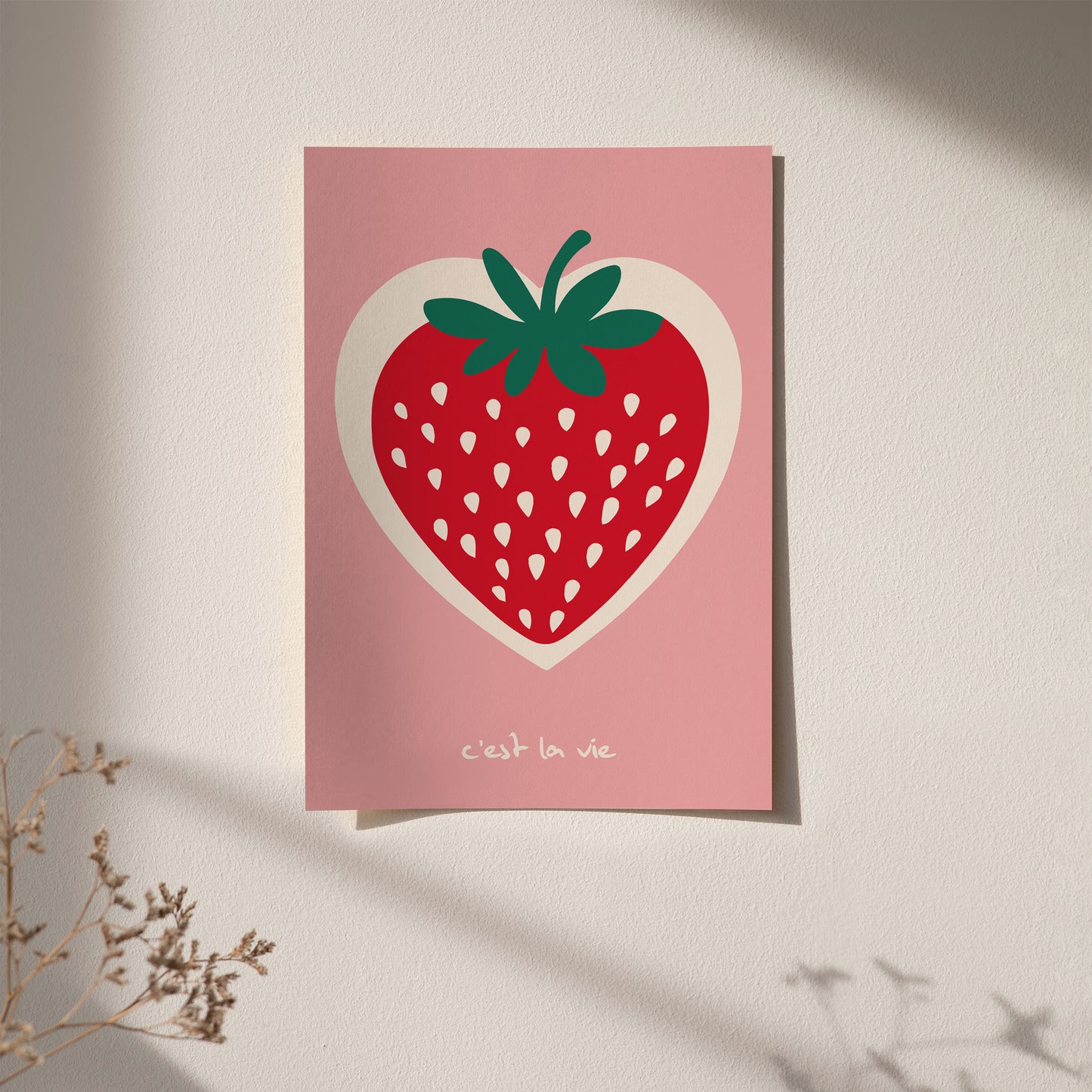 Pink Minimalist Strawberry Art Print