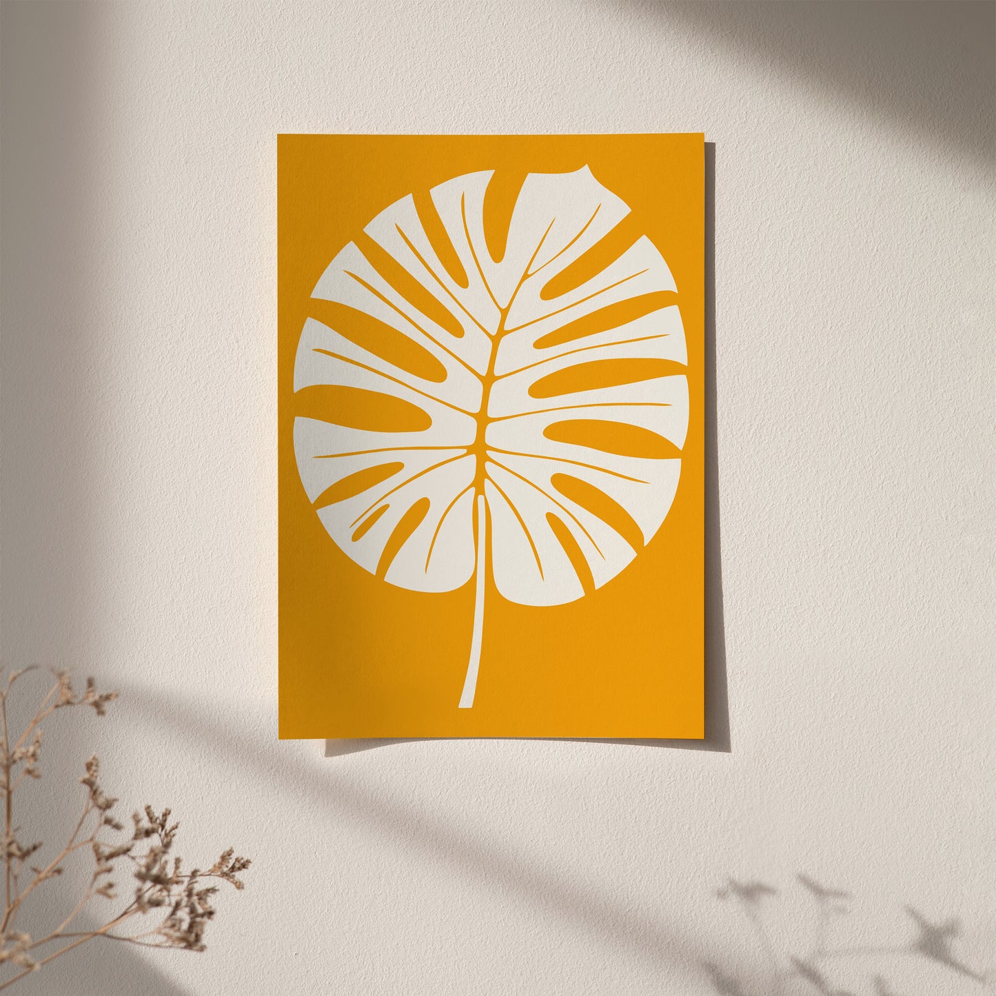 Yellow Big Monstera Leaf Tropical Wall Art