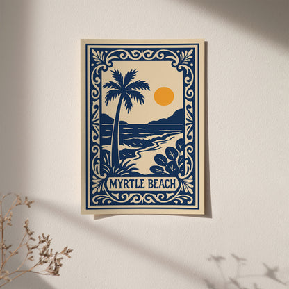 Myrtle Beach Poster - Blue Tropical Landscape Art Print
