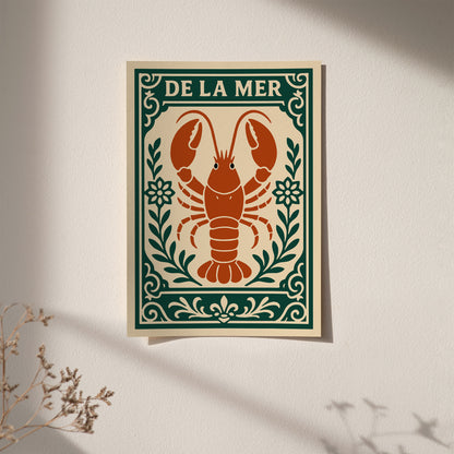 De La Mer, Red Lobster Art Print - Kitchen Wall Decor