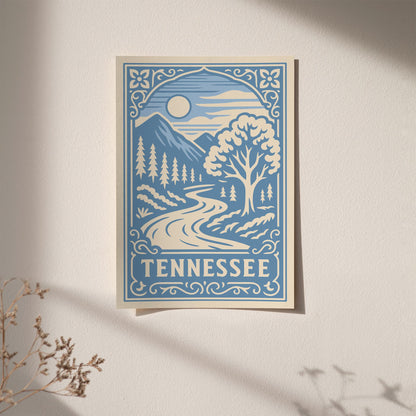 Tennessee Travel Poster - Icy Blue Landscape Print