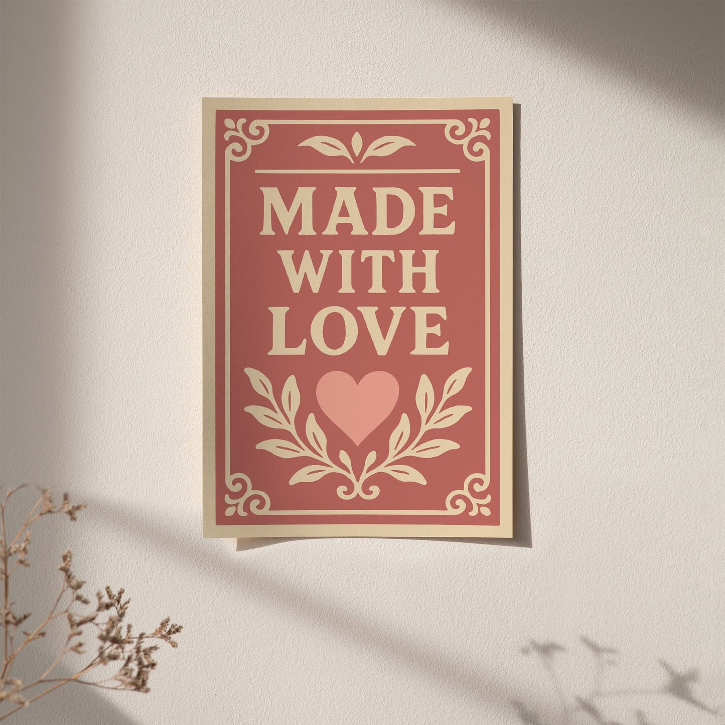 Made With Love Poster - Quote Pink Wall Art