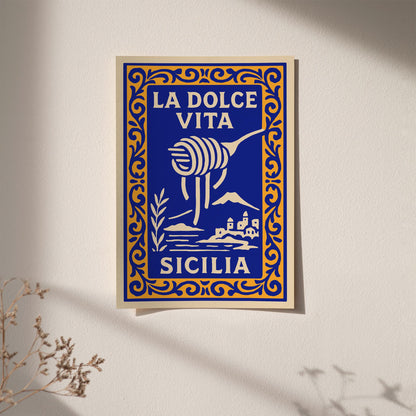 La Dolce Vita Sicilia Poster - Spaghetti Wall Art Print