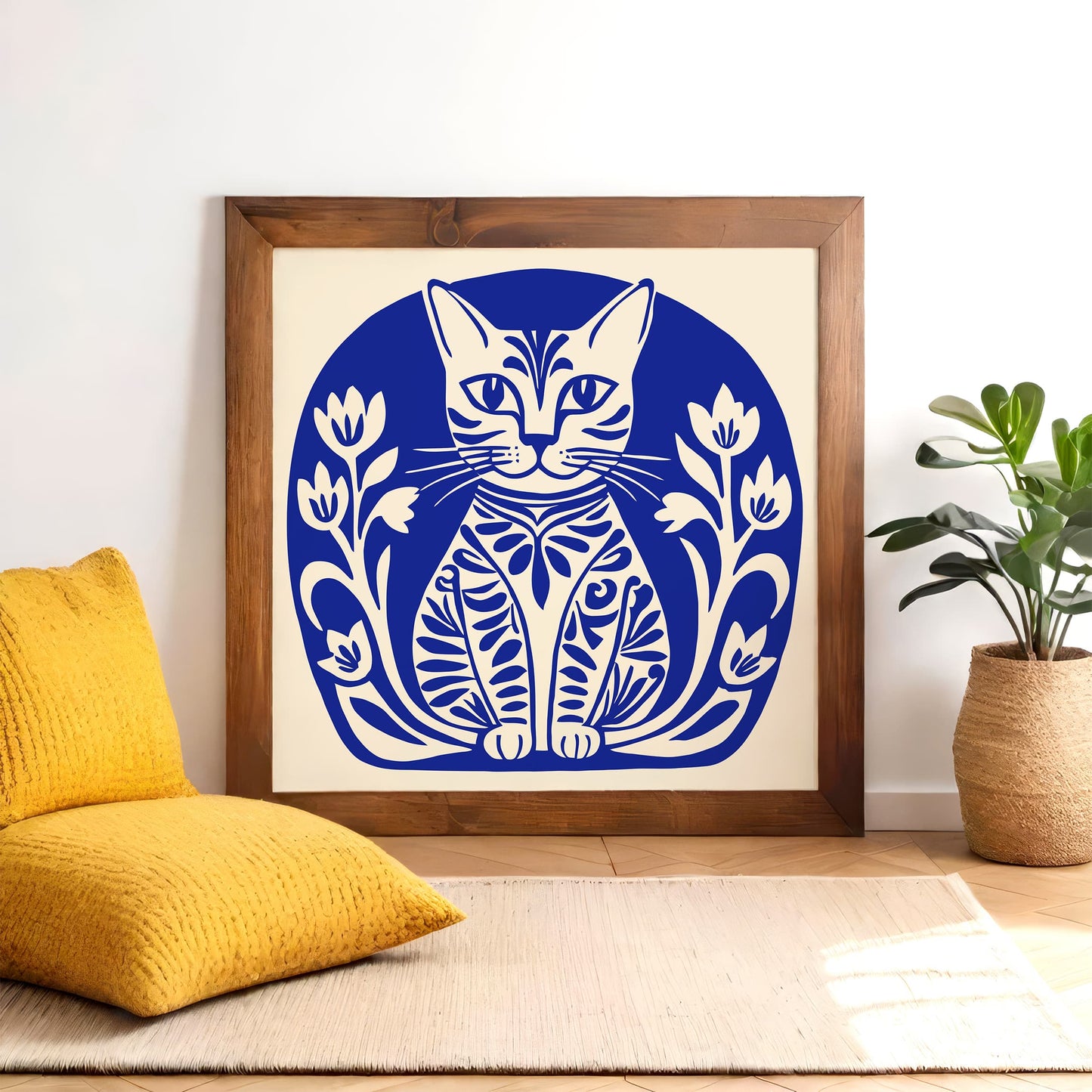 Boho Blue Cat Square Print