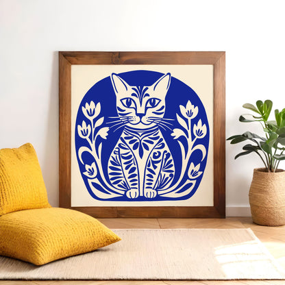 Boho Blue Cat Square Print