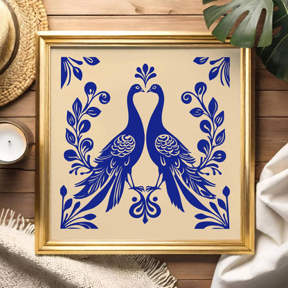Blue Peacocks Art Nouveau Print – Square Wall Art