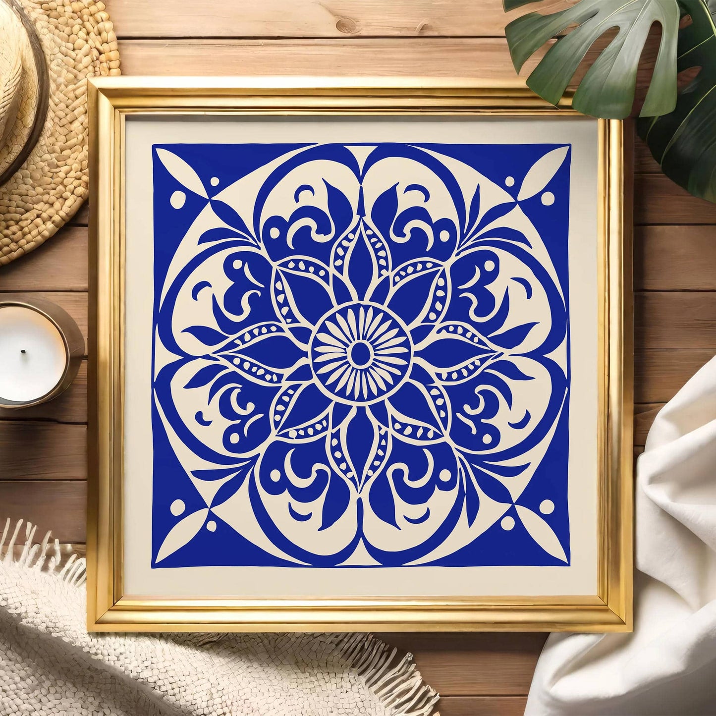 Mandala Flower Wall Art – Blue Boho Square Print
