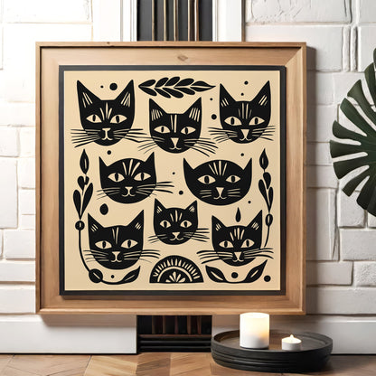 Black Cats Poster - Square Animal Wall Art Print