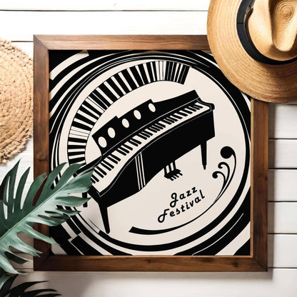 Jazz Piano Wall Art – Black & White Square Print