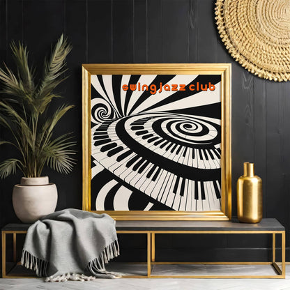 Swing Jazz Club – Black & White Psychedelic Music Print