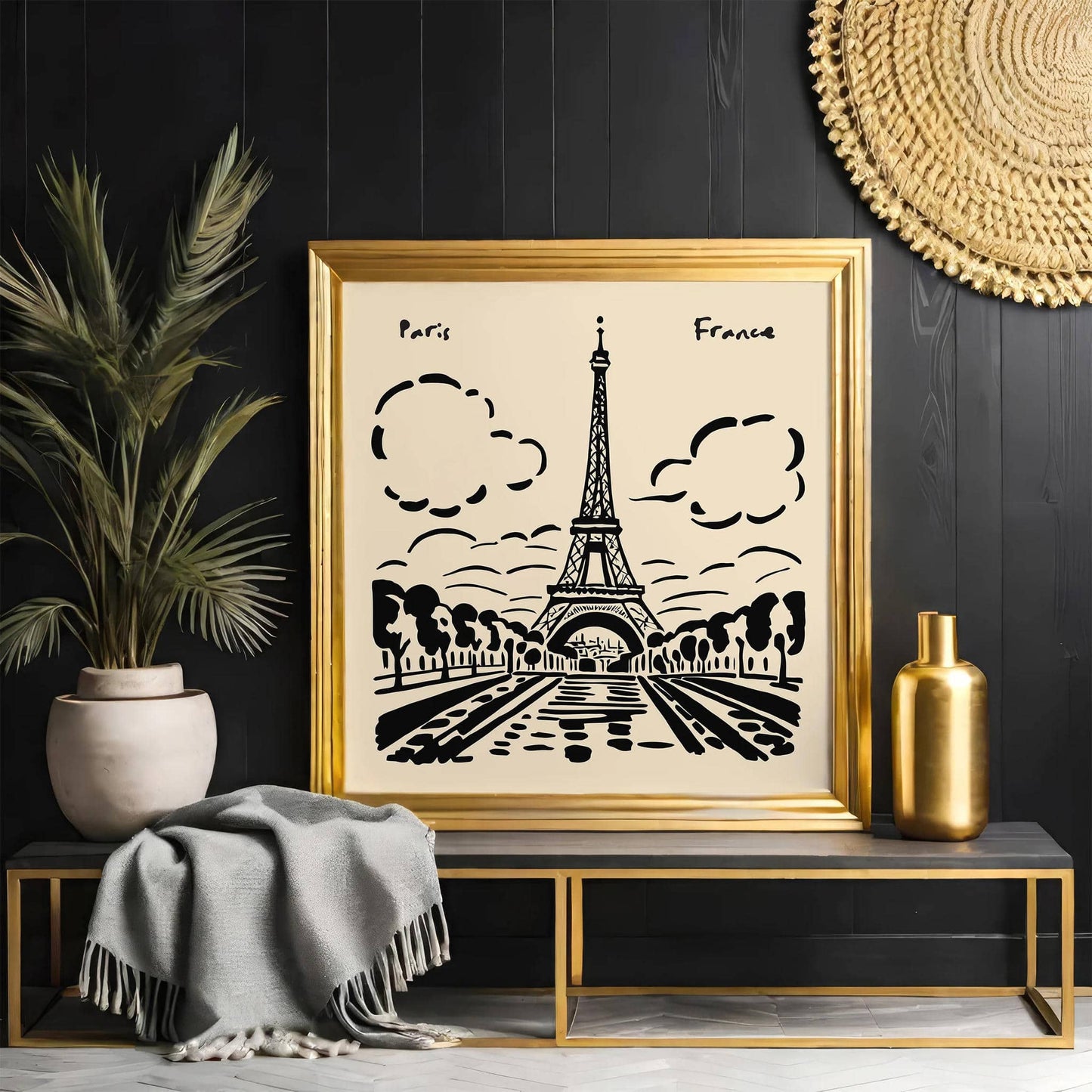 Black Ink Paris Art – France Square Wall Print