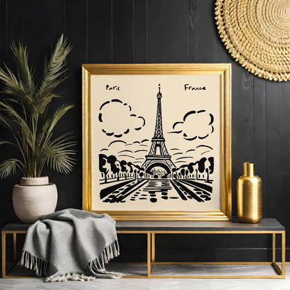 Black Ink Paris Art – France Square Wall Print