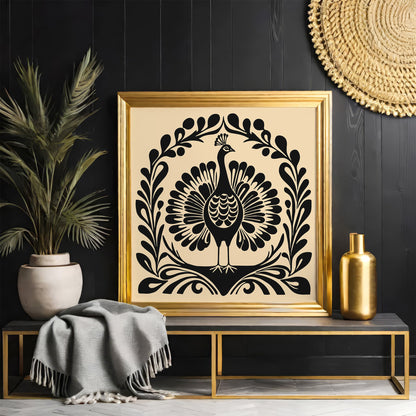Black Peacock Square Art Print