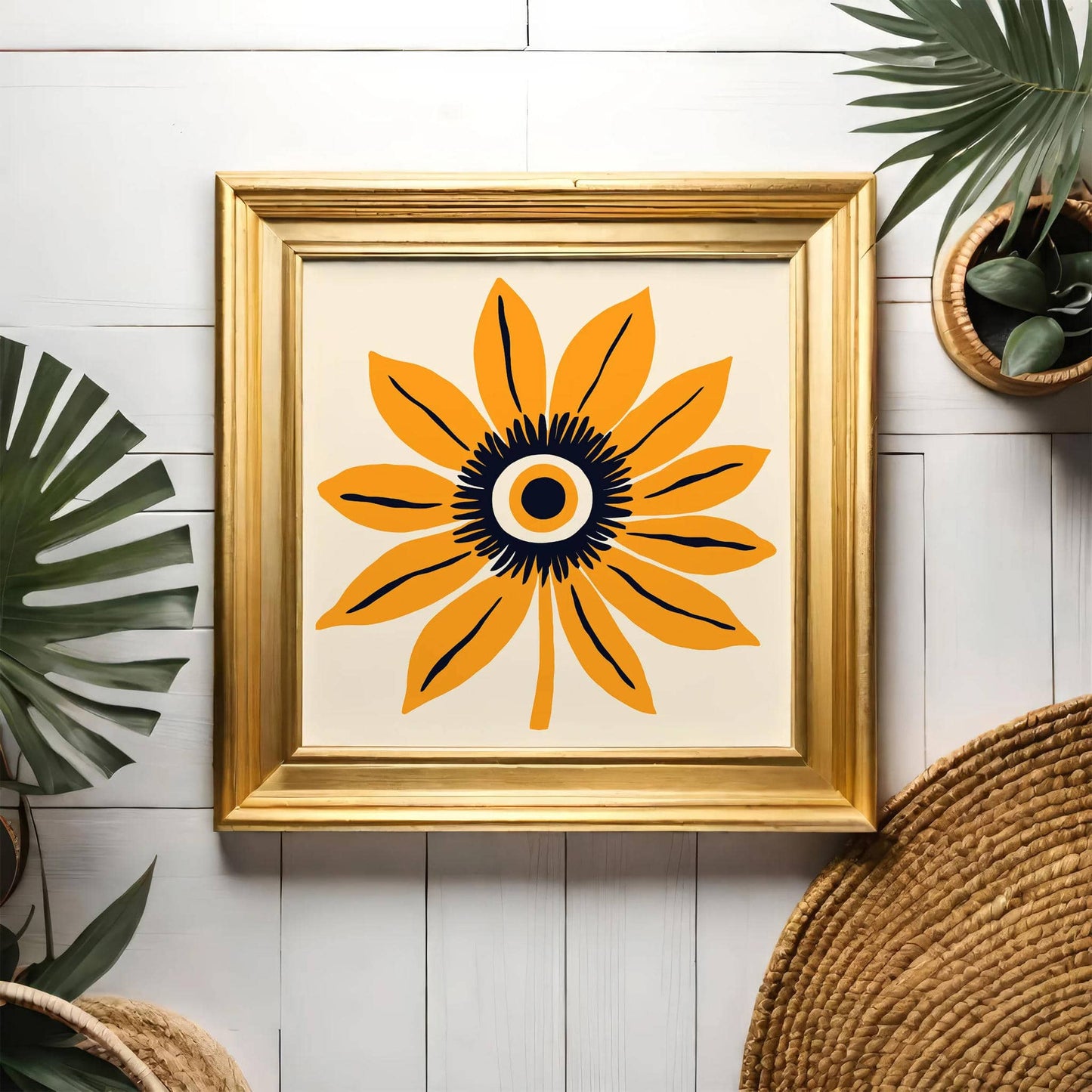 Yellow Abstract Eye Flower Square Print