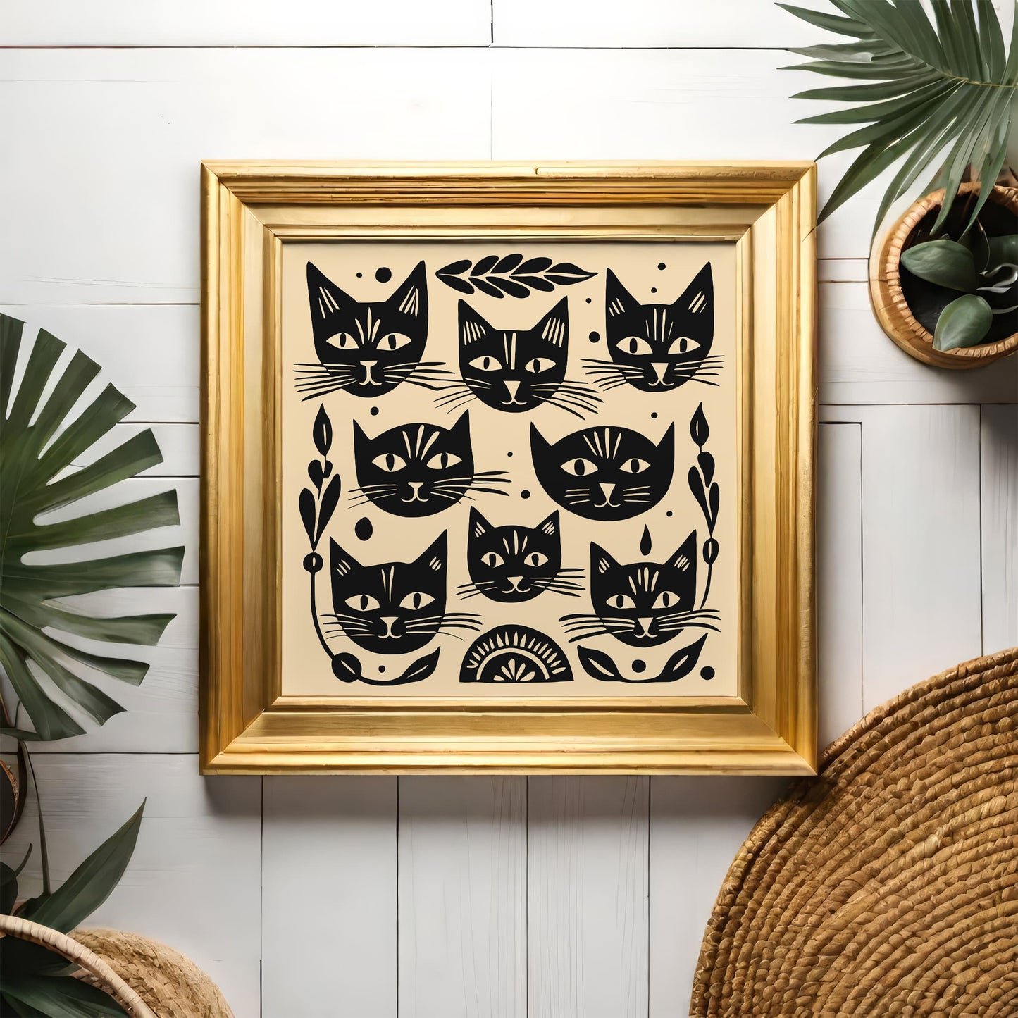 Black Cats Poster - Square Animal Wall Art Print