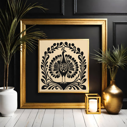 Black Peacock Square Art Print