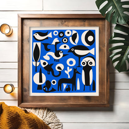 Blue Modern Cubist Animals Art Print