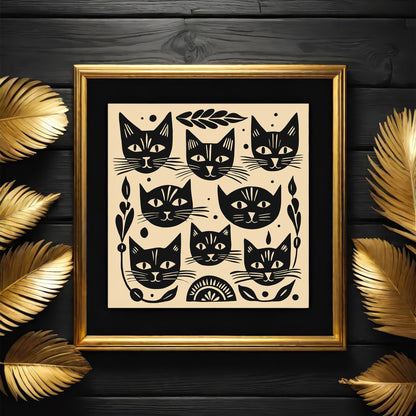 Black Cats Poster - Square Animal Wall Art Print