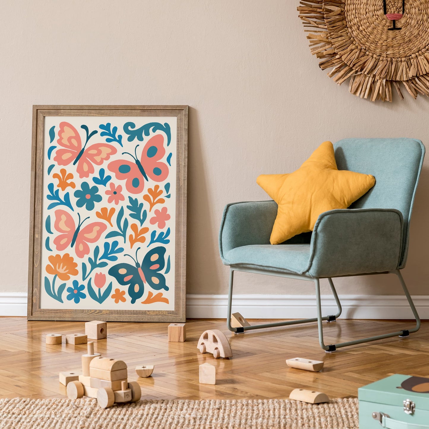 Butterflies Flowers Poster - Nursery Wall Art