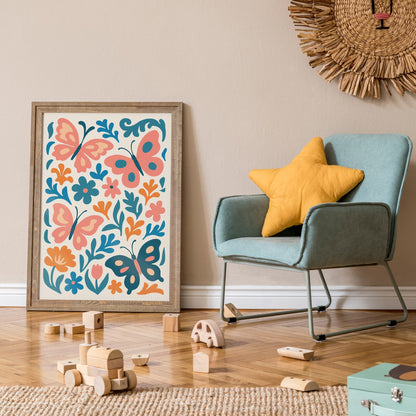 Butterflies Flowers Poster - Nursery Wall Art