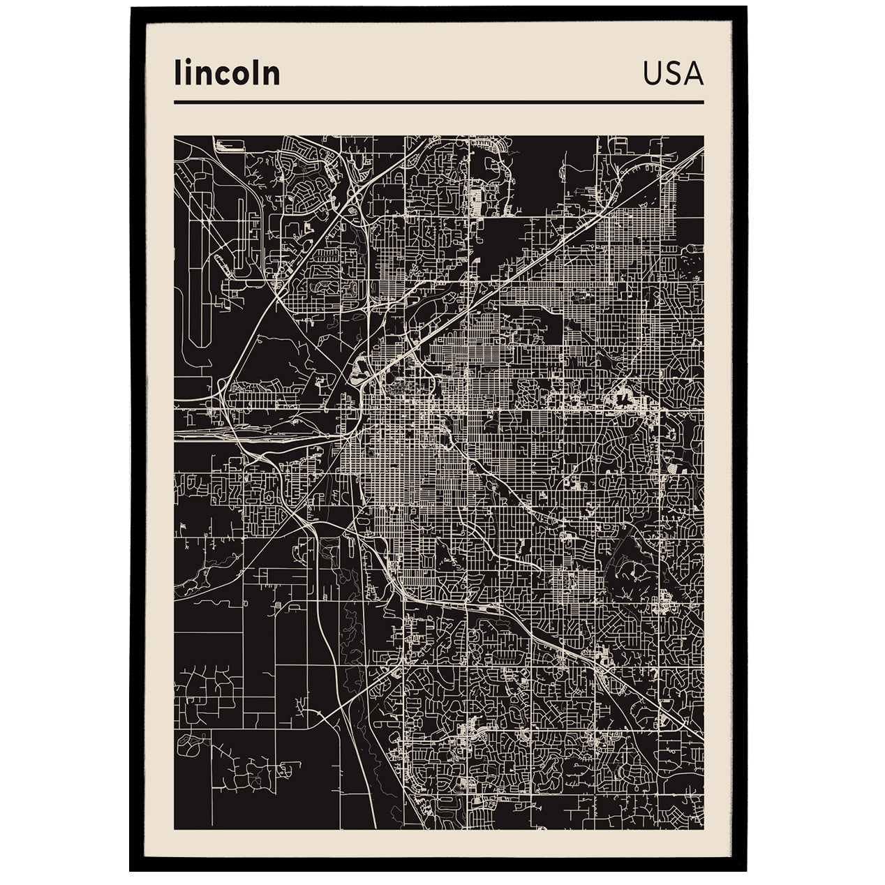 Lincoln, USA Map Poster