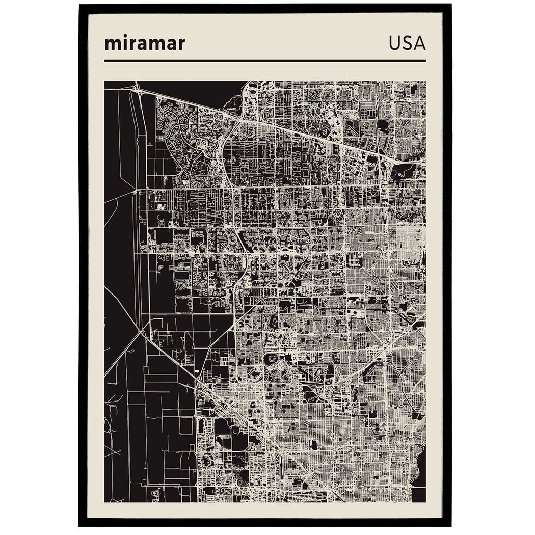 Miramar USA - Black and White City Map Poster