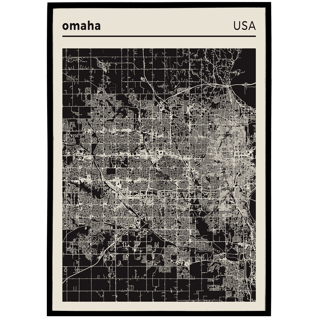 USA, Omaha Map Poster