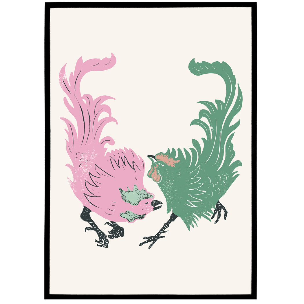 fighting roosters art print