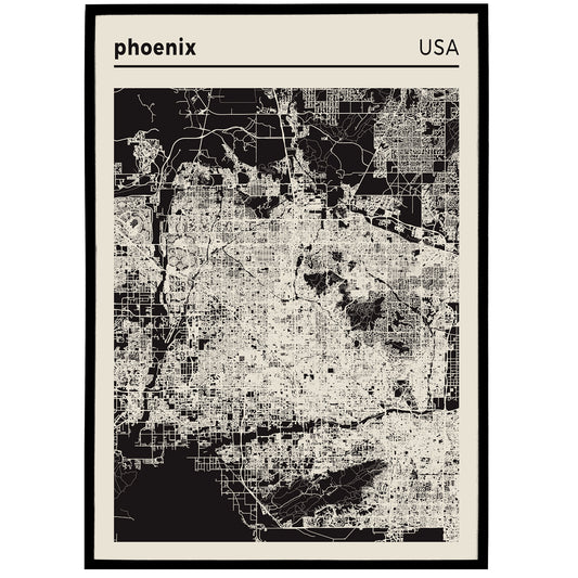 Phoenix USA - Black and White City Map Poster