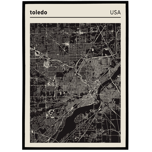 Toledo USA - City Map - Black and White Poster