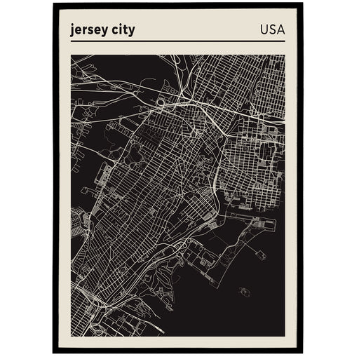 Jersey City USA - black and white city map poster