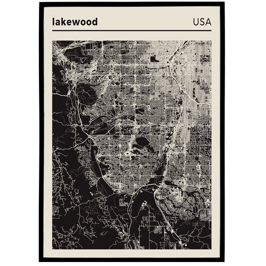 Lakewood, USA - black and white city map poster